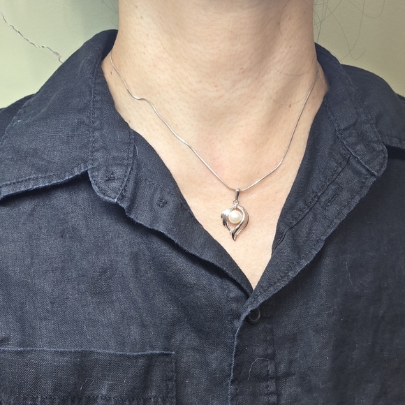 modernist retro Japanese saltwater cultured akoya vintage pearl pendant - Picture 7 of 7